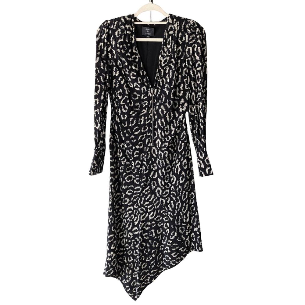 A.L.C. Eden Dress Sz 6 Long Sleeve Silk Leopard Print Asymmetric Saks ALC $595